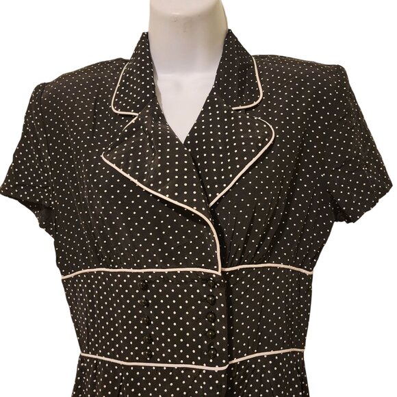 My Michelle 7/8 Black White Polka Dot‎ Midi Dress Collar Double Breasted Cosplay - Picture 4 of 6